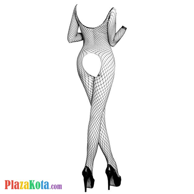 BS113 - Bodystocking Full Body Fishnet Hitam Lengan Panjang Crotchless - Photo 2