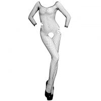 BS113 - Bodystocking Full Body Fishnet Hitam Lengan Panjang Crotchless