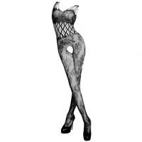 BS116 - Bodystocking Full Body Fishnet Hitam, Crotchless