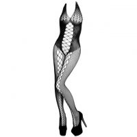 BS117 - Bodystocking Full Body Fishnet Halterneck Hitam, Crotchless