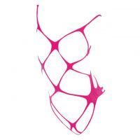 BS126 - Bodystocking Half Body Fishnet Magenta, Open Cup, Crotchless