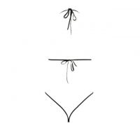 B166 - Bikini String Halterneck Hitam, Open Cup, Crotchless, Penutup Mata, Tali Ikat Tangan - 2