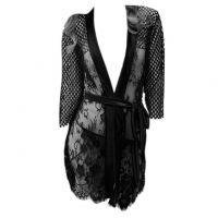 L0653 - Baju Tidur Lingerie Robe Kimono Dress Hitam Transparan Lengan Panjang Ikat Pinggang