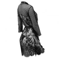 L0653 - Lingerie Robe Hitam Transparan, Lengan Panjang, Ikat Pinggang - Thumbnail 2