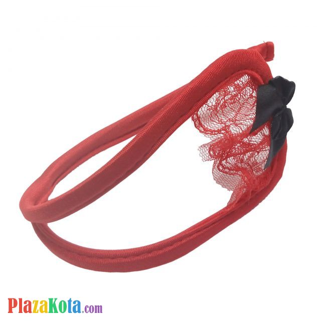 CS066 - Celana Dalam C-String Wanita Crotchless Merah Renda Pita - Photo 1