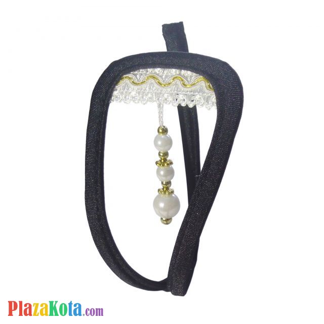 CS075 - Celana Dalam C-String Wanita Crotchless Hitam Mutiara Putih - Photo 1