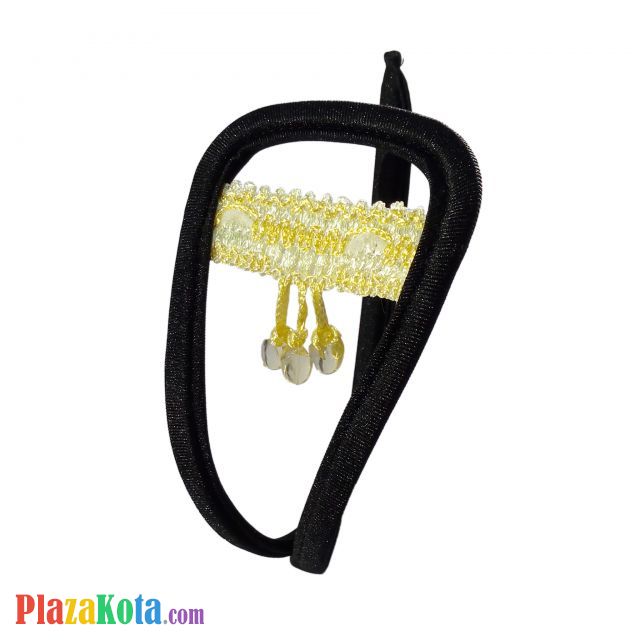 CS082 - Celana Dalam C-String Wanita Crotchless Hitam Bandul Kuning - Photo 1