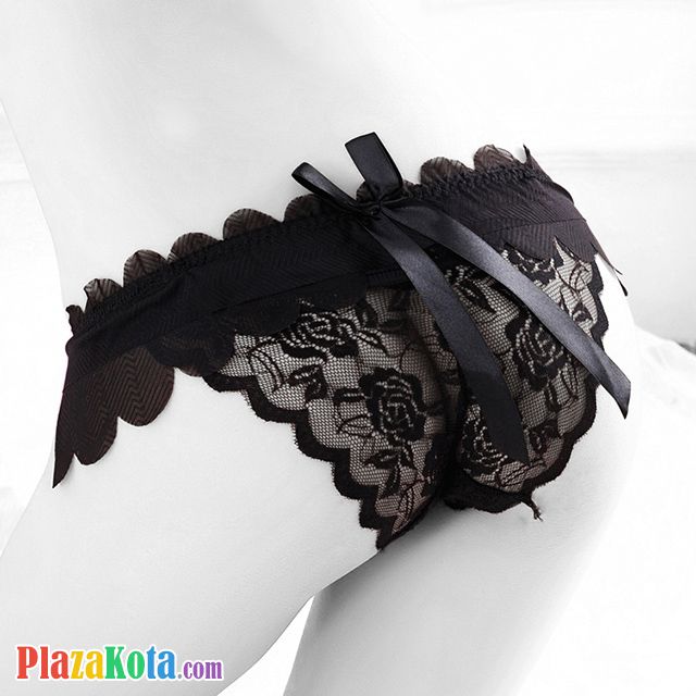 P175 - Celana Dalam Panties Thong Hitam Kupu-Kupu Pita - Photo 2