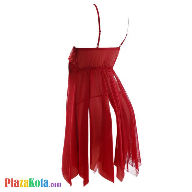 L0108 - Baju Tidur Lingerie Babydoll Mini Dress Merah Transparan - Photo 2