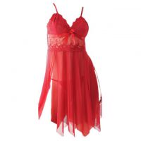 L0108 - Baju Tidur Lingerie Babydoll Mini Dress Merah Transparan