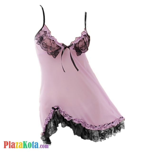 L0127 - Baju Tidur Lingerie Babydoll Mini Dress Asimetris Ungu Transparan - Photo 1