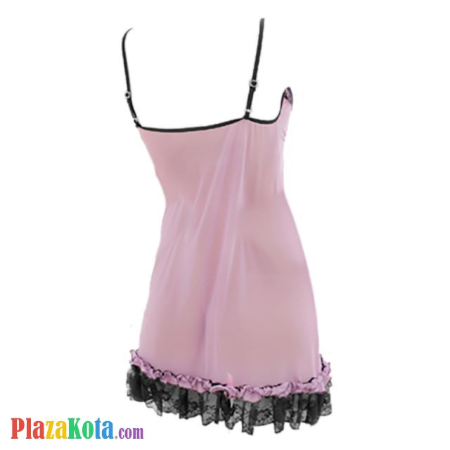 L0127 - Baju Tidur Lingerie Babydoll Mini Dress Asimetris Ungu Transparan - Photo 2