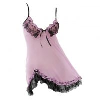 L0127 - Baju Tidur Lingerie Babydoll Mini Dress Asimetris Ungu Transparan