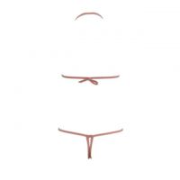 B009 - Bra Set Bralette Halter Krem Transparan Celana Dalam Crotchless - 2