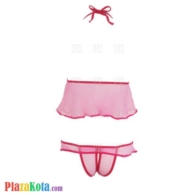 B036 - Pakaian Dalam Wanita Bra Set Bralette Seksi Halter Pink Transparan Crotchless - Photo 2