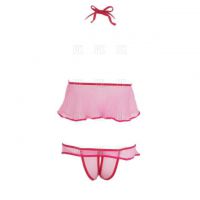 B036 - Bra Set Bralette Halter Pink Transparan Celana Dalam Crotchless - Thumbnail 2