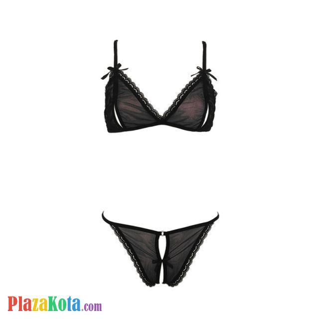 B046 - Bra Set Bralette Hitam Transparan Celana Dalam - Photo 1