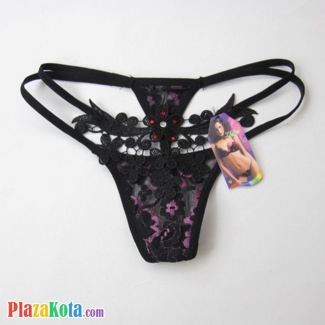 GS111 - Celana Dalam G-String Wanita Hitam Bunga - Photo 1