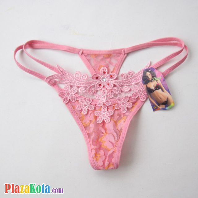 GS114 - Celana Dalam G-String Wanita Pink, Bunga - Photo 1