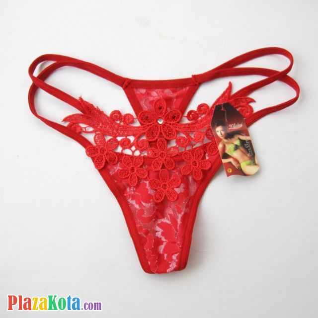 GS116 - Celana Dalam G-String Wanita Merah Bunga - Photo 1