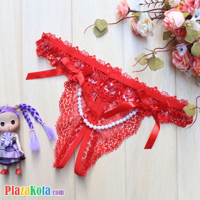 GS132 - Celana Dalam G-String Mutiara Crotchless Merah - Photo 1