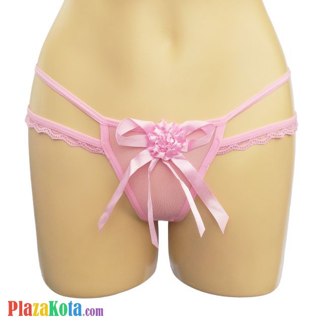 GS142 - Celana Dalam G-String Wanita Pink Transparan Bunga Pita - Photo 1