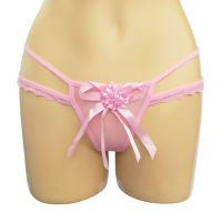 GS142 - Celana Dalam G-String Wanita Pink Transparan, Bunga Pita