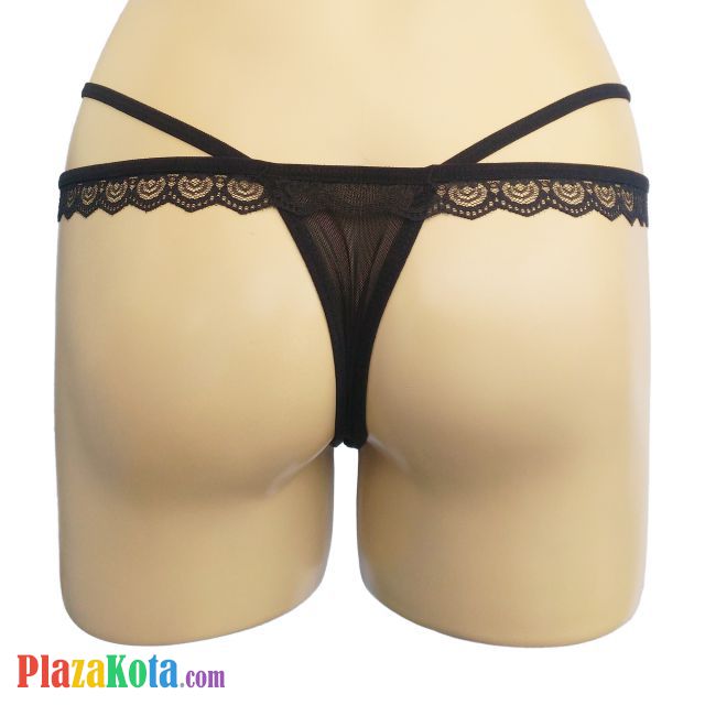 GS145 - Celana Dalam G-String Wanita Hitam Transparan Bunga Pita - Photo 2