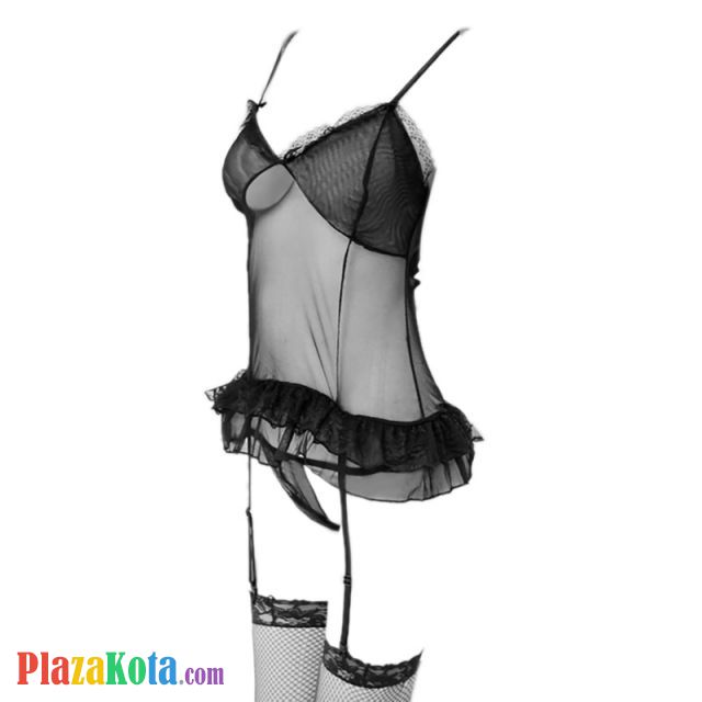 L0658 - Baju Tidur Lingerie Bustier Corset Dress Hitam Transparan Crotchless Garter Strap Stocking - Photo 1