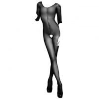 BS141 - Bodystocking Full Body Seamless Hitam Transparan Crotchless Lengan Panjang