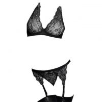 B204 - Bikini Bra Set Hitam, Garter Belt, Stocking Fishnet