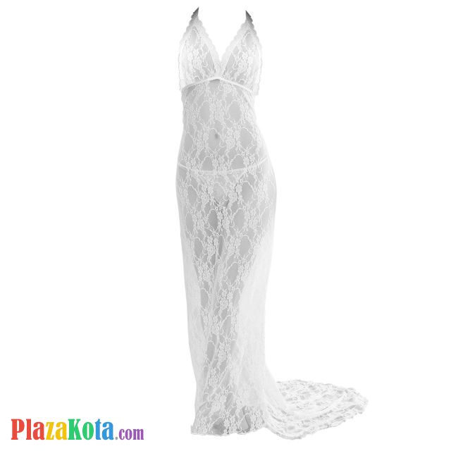 L0730 - Baju Tidur Lingerie Long Gown Gaun Panjang Maxi Dress Putih Transparan - Photo 1