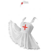 L0733 - Lingerie Costume Nurse Suster Putih Transparan, Topi, Gelang Wristband