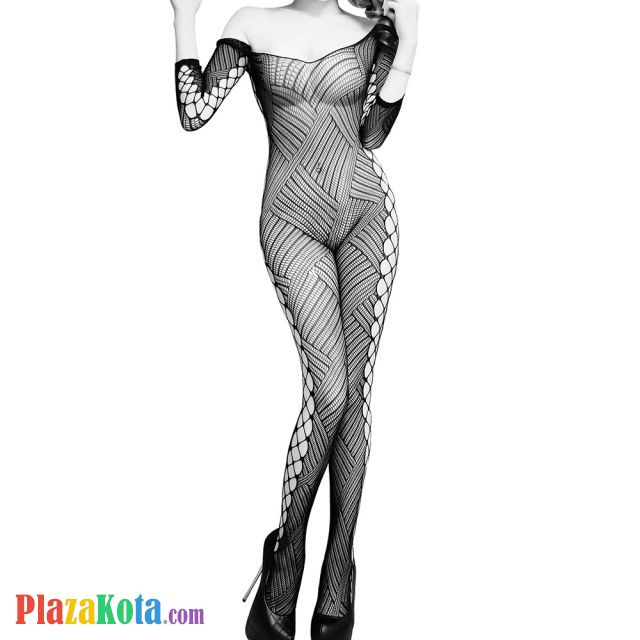 BS146 - Bodystocking Full Body Hitam Transparan Lengan Panjang - Photo 1