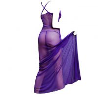 L0740 - Baju Tidur Lingerie Long Gown Gaun Panjang Maxi Dress Tali Silang Ungu Transparan - Thumbnail 2