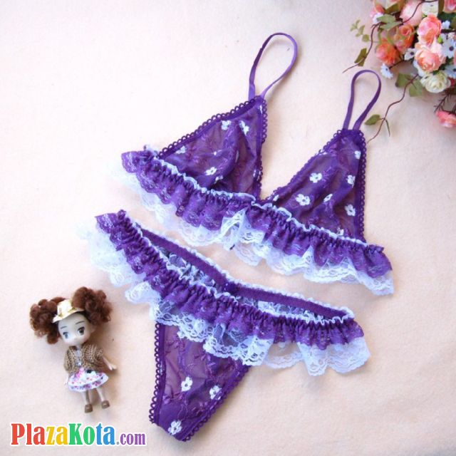 B213 - Pakaian Dalam Wanita Bra Set Bralette Seksi Ungu Transparan Renda - Photo 1
