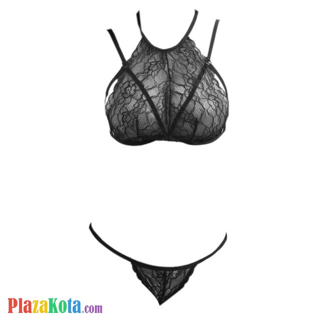 B223 - Bra Set Bralette Hitam Transparan Cup Openable Celana Dalam - Photo 1