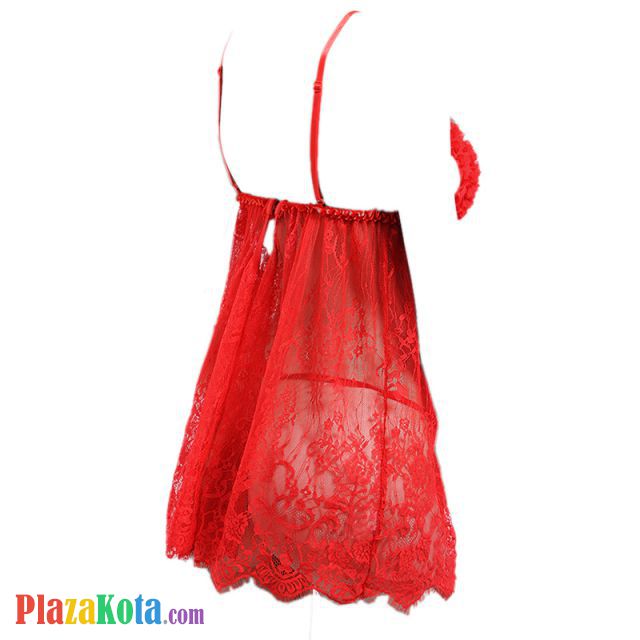 L0758 - Baju Tidur Lingerie Babydoll Mini Dress Merah Transparan - Photo 2