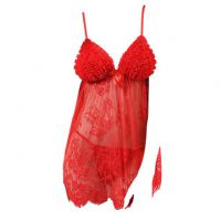 L0758 - Baju Tidur Lingerie Babydoll Mini Dress Merah Transparan