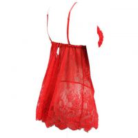 L0758 - Baju Tidur Lingerie Babydoll Mini Dress Merah Transparan - 2