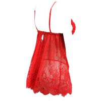 L0758 - Baju Tidur Lingerie Babydoll Mini Dress Merah Transparan - Thumbnail 2