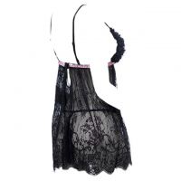 L0759 - Baju Tidur Lingerie Babydoll Mini Dress Hitam Transparan - 2