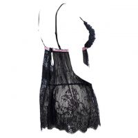 L0759 - Baju Tidur Lingerie Babydoll Mini Dress Hitam Transparan - Thumbnail 2