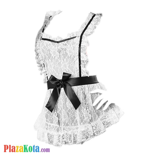 L0767 - Lingerie Costume Cosplay Maid Waitress Pelayan Tali Silang Putih Transparan Bando - Photo 1