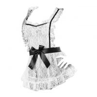 L0767 -  Lingerie Costume Maid Pelayan Tali Silang Putih Transparan, Bando - Thumbnail 1
