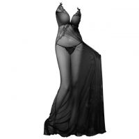 L0768 - Lingerie Long Gown Tali Silang Hitam Transparan