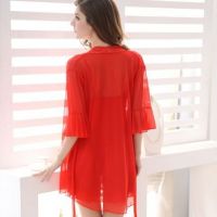 L0771 - Baju Tidur Lingerie Robe Kimono Dress Merah Lengan Panjang Baju Dalam - Thumbnail 4
