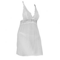 L0777 -  Lingerie Nightgown Tali Silang Putih Transparan