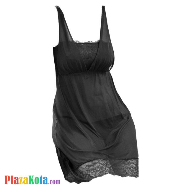 L0785 - Baju Tidur Lingerie Nightgown Sleepwear Midi Dress Hitam Transparan - Photo 1