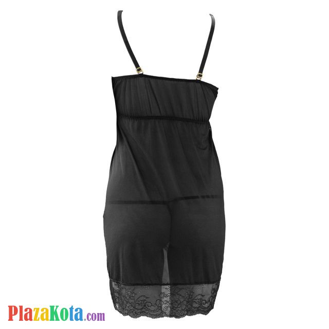 L0785 - Baju Tidur Lingerie Nightgown Sleepwear Midi Dress Hitam Transparan - Photo 2